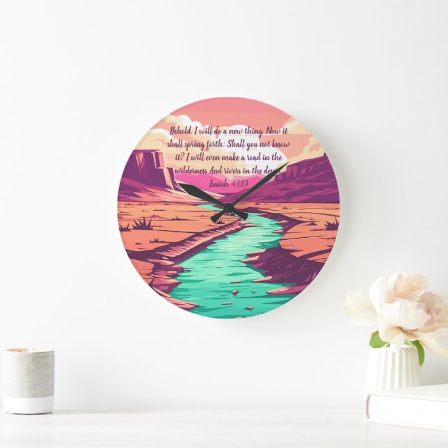 Isaiah 43:19 Throw pillow River Desert Große Wanduhr (Zuhause)