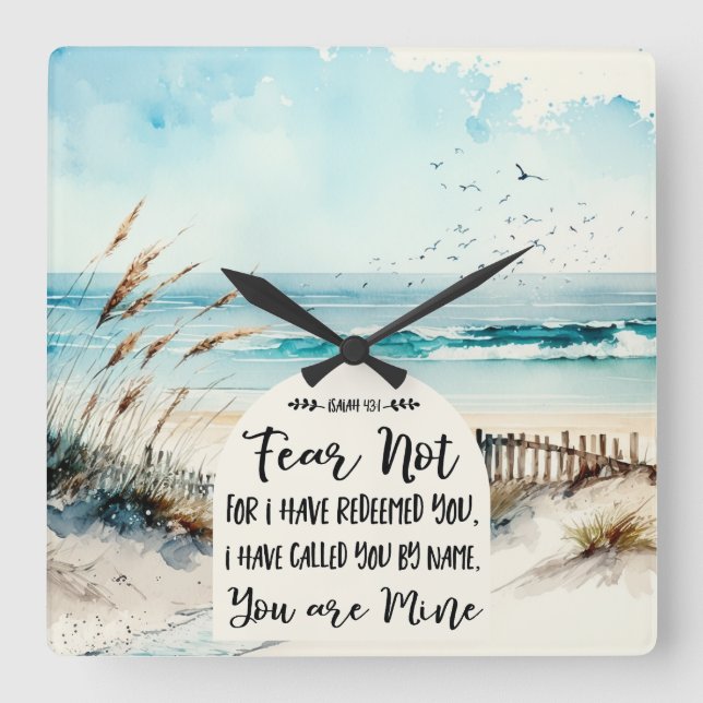 Isaiah 43:1 Angst nicht, dass ich euch erlöst habe Quadratische Wanduhr (Vorderseite)