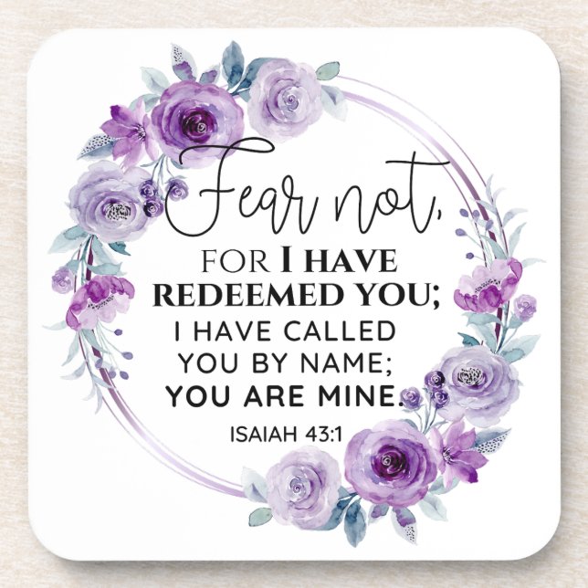 Isaiah 43:1 Fear not I have Redeemed you Floral Getränkeuntersetzer (Vorderseite)