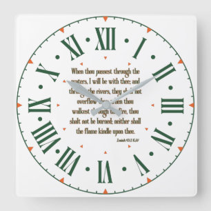 Isaiah 43:2 KJV Bibel Verse Roman Numeral Quadratische Wanduhr