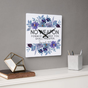 Isaiah 54:17 No Weapon Christlich Floral Quadratische Wanduhr