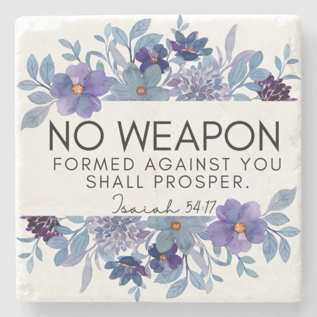 Isaiah 54:17 No Weapon Christlich Scripture Floral Steinuntersetzer (Vorderseite)