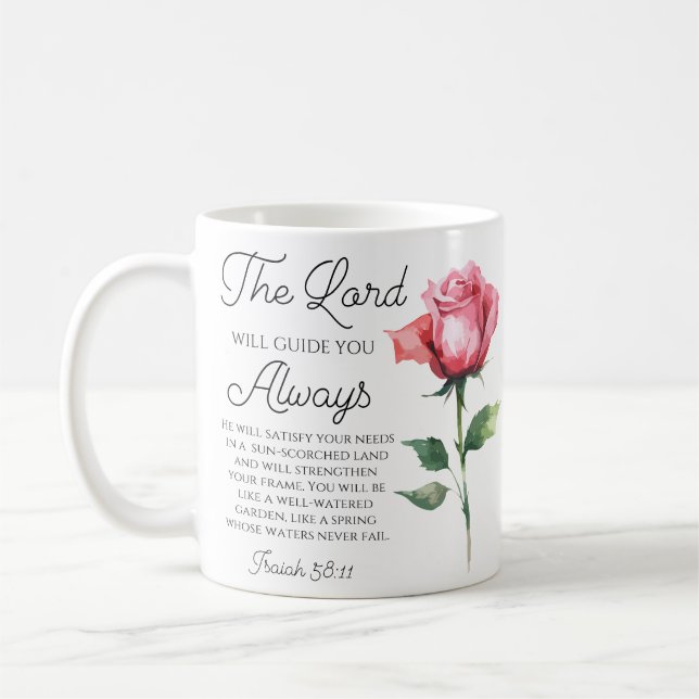 Isaiah 58:11 Single Rose Bibelschrift Kaffeetasse (Links)