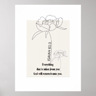 Isaiah 61:3 Floral Line Art Print – "God Restores" Poster