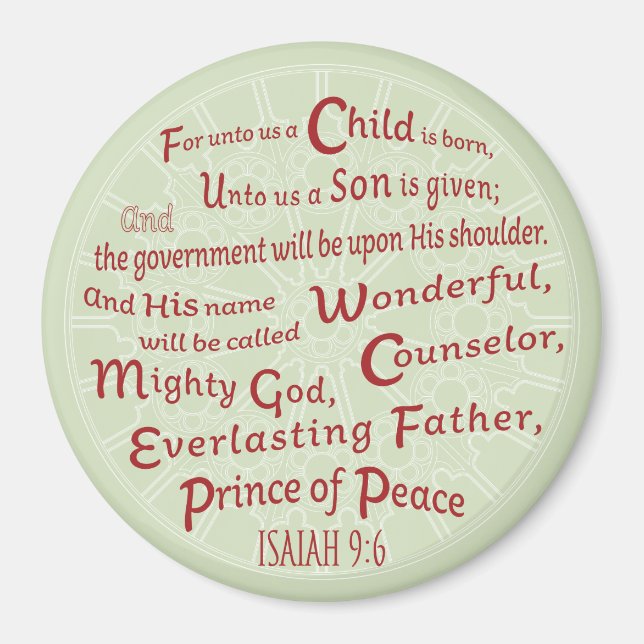 Isaiah 9:6 Bibelverse in den Weihnachtsfarben Magnet (Vorne)
