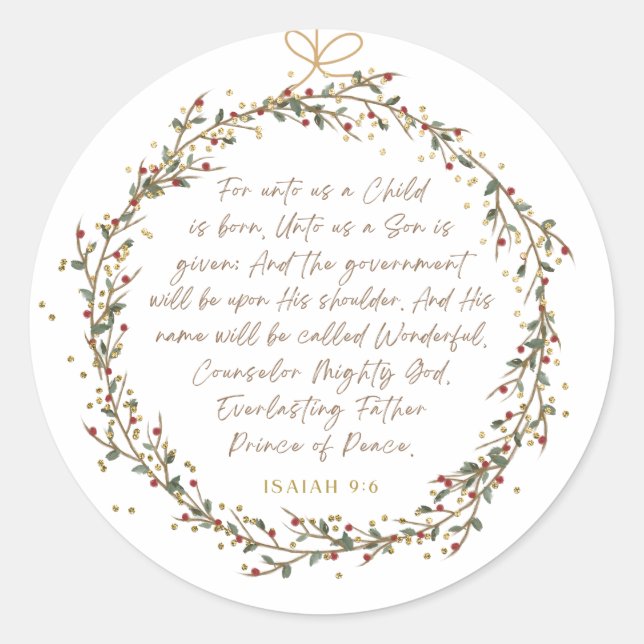 Isaiah 9:6 Christmas Bible Verse Runder Aufkleber (Vorderseite)