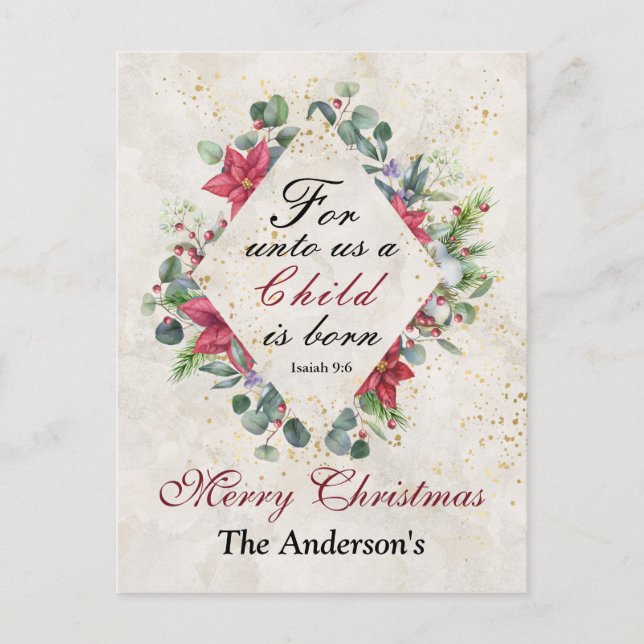 Isaiah 9:6 Denn für uns ist ein Kind geboren, Weih Postkarte (Vorderseite)