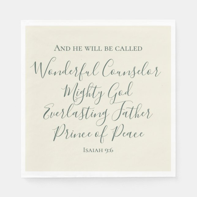 Isaiah 9:6 Elegante Sage Green Christliche Weihnac Serviette (Vorderseite)