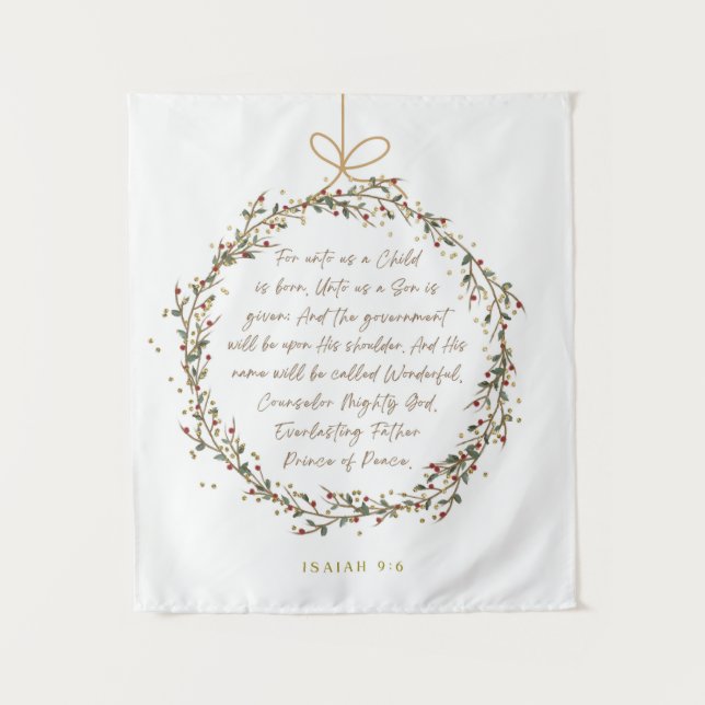 Isaiah 9:6 For Unto Us A Child Christmas Christian Wandteppich (Vorderseite)