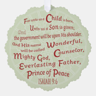 Isaiah 9:6 in den Weihnachtsfarben Ornament Karte