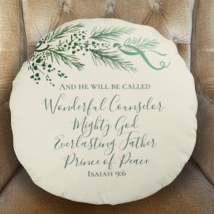 Isaiah 9:6 Personalisiert Modern Pine Christmas Ge Rundes Kissen