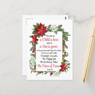 Isaiah 9:6 Prinz von Peace Christmas Poinsettia Postkarte