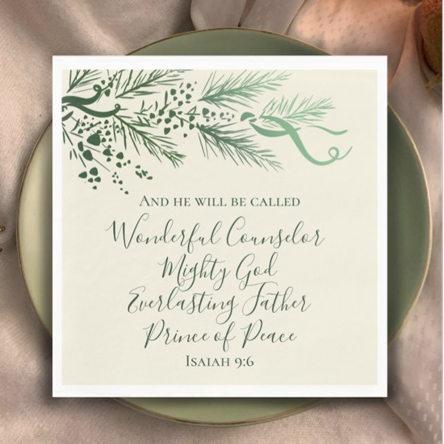 Isaiah 9:6 Schrift Custom Modern Pine Christmas Serviette (Add faith and elegance to your Christmas table with my hand drawn pine and bows. Isaiah 9:6 verse.
)