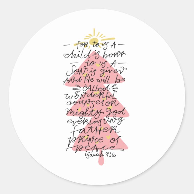 Isaiah 9:6 Typografie Weihnachtsbibelverse Runder Aufkleber (Vorderseite)