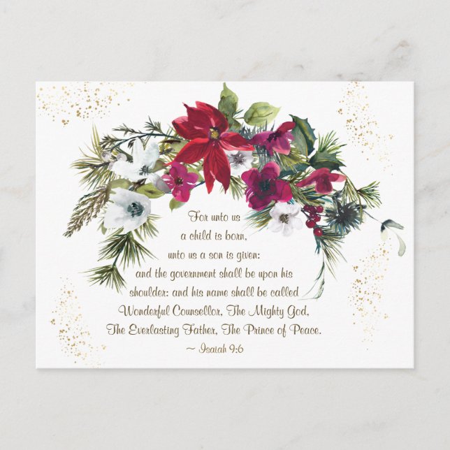 Isaiah 9:6 Uns a Kind ist Geborene Bibel Weihnacht Postkarte (Vorderseite)