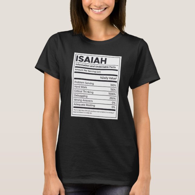 Isaiah Ernährungsinformation Problem lösen T-Shirt (Vorderseite)