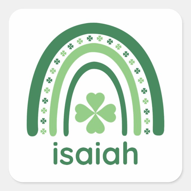 Isaiah Name Clover Boho Rainbow Quadratischer Aufkleber (Vorderseite)