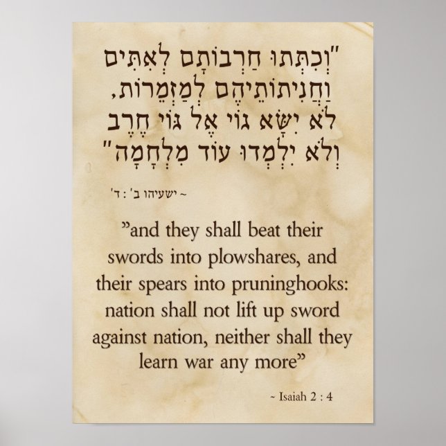 Isaiahs Vision von Schwertern zu Plowshare Poster (Vorne)