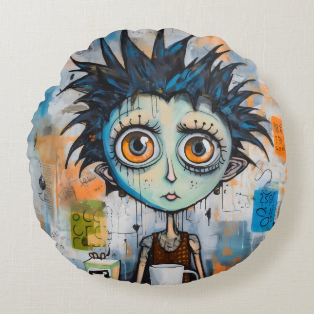 Isak Inkwell Morgenknebel Rundes Kissen (Vorderseite)