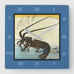 Iseebi & Ebi - Kraubfische (Spiny Lobster) und Gar Quadratische Wanduhr