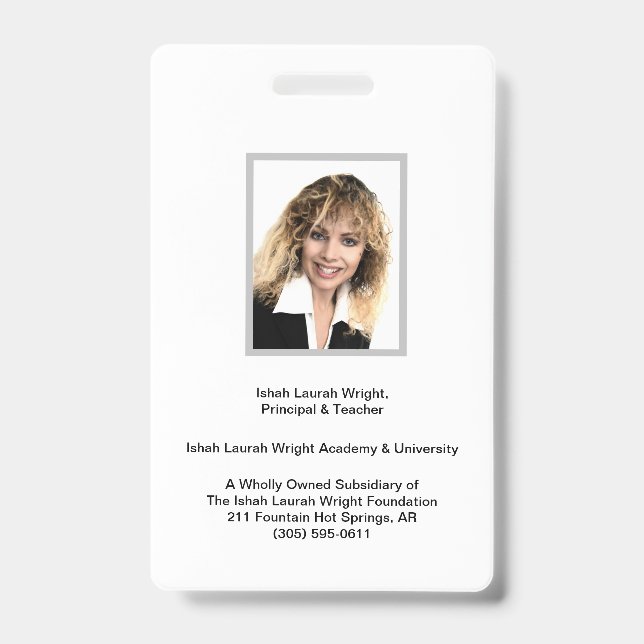 Ishah Laurah Wright Akademie und Universität Ausweis (Vorderseite)