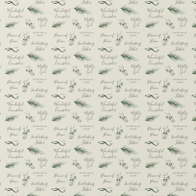 Isiah 9:6 | Hand Drawn Pine Sage Faith Christmas Geschenkpapier (Elegant modern Christmas greenery. Wonderful Counselor Bible scripture green and cream.)