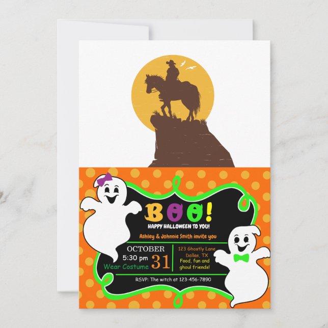 ISilhouette von Cowboy Reiten bei Sonnenuntergang Einladung (Vorderseite)