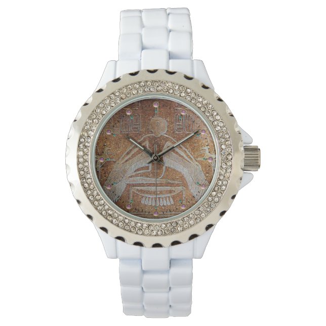ISIS, Ägyptische Göttin Antike Braun Weiß Armbanduhr (Vorderseite)