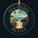 Isla Holbox Mexico Reisen Kunst Vintag Keramik Ornament<br><div class="desc">Isla Holbox Mexico Vektorkunst Design. Es gehört zum Naturschutzgebiet Yum Balam und ist vom Festland durch die Lagune von Yalahau getrennt,  die Zuhause für Flamingos und Pelikane ist.</div>