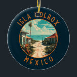 Isla Holbox Mexico Reisen Kunst Vintag Keramik Ornament<br><div class="desc">Isla Holbox Mexico Vektorkunst Design. Es gehört zum Naturschutzgebiet Yum Balam und ist vom Festland durch die Lagune von Yalahau getrennt,  die Zuhause für Flamingos und Pelikane ist.</div>