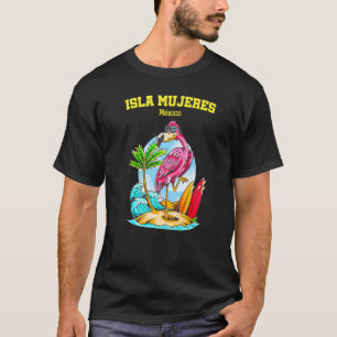 Isla Mujeres Mexico Flamingo Wave Surfboard T-Shirt