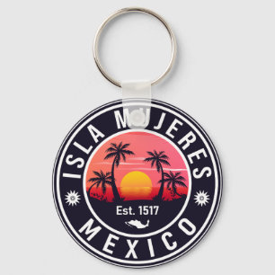 Isla Mujeres Mexico Retro Sunset Souvenirs Palm Schlüsselanhänger