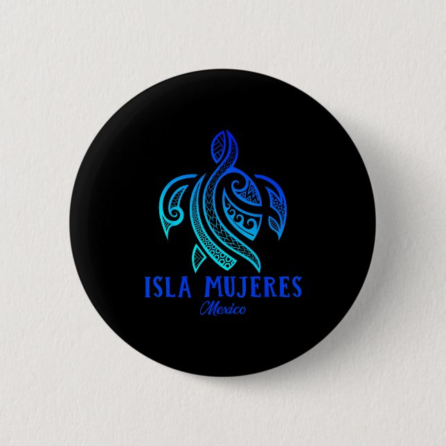 Isla Mujeres Mexico Sea Turtle Tie Dye Hibiscus Va Button (Vorderseite)