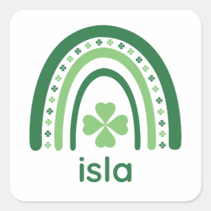 Isla Name Clover Boho Regenbogen Quadratischer Aufkleber