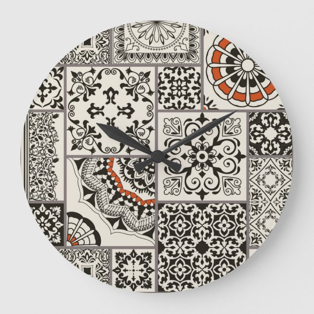 Islam Arabic Majolica Tiles Patchwork Große Wanduhr (Vorderseite)