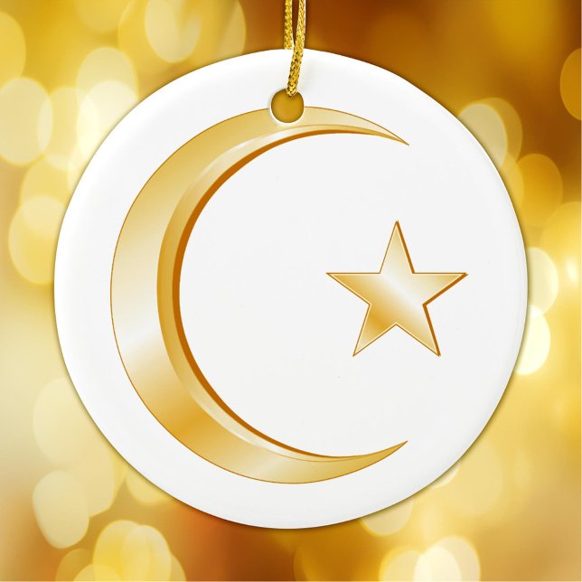 Islam, Gold-Symbol Keramikornament (Crescent moon and star, symbol of Islam. Customize with your own text or message.)