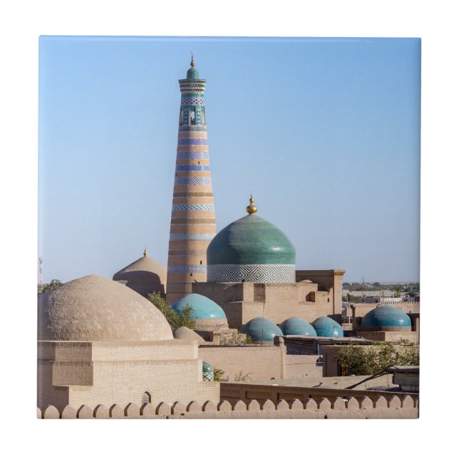 Islam Khodja Minaret & Moschee - Chiwa, Usbekistan Fliese (Vorderseite)