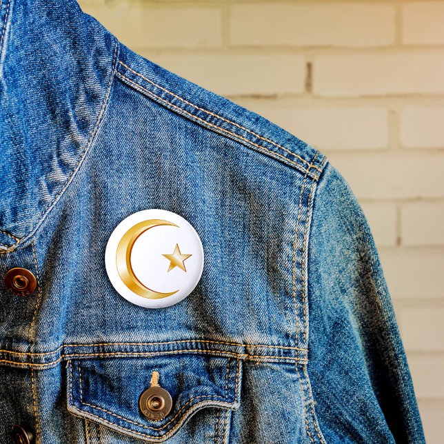 Islam-Symbol Button (Golden crescent and star of Islam button.)