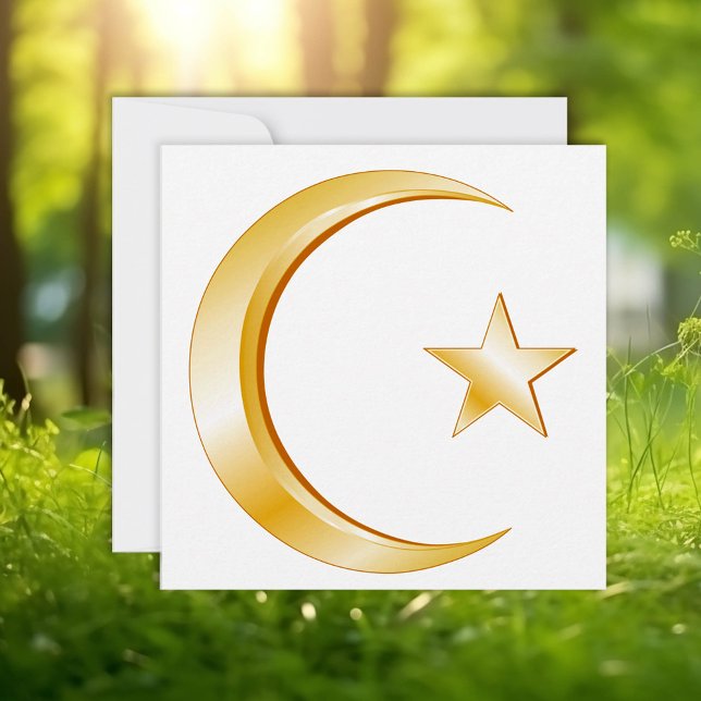 Islam Symbol Einladung/Ankündigungskarte (Islam Symbol Announcement/Invitation. Gold crescent moon, star. Customize with your text.)
