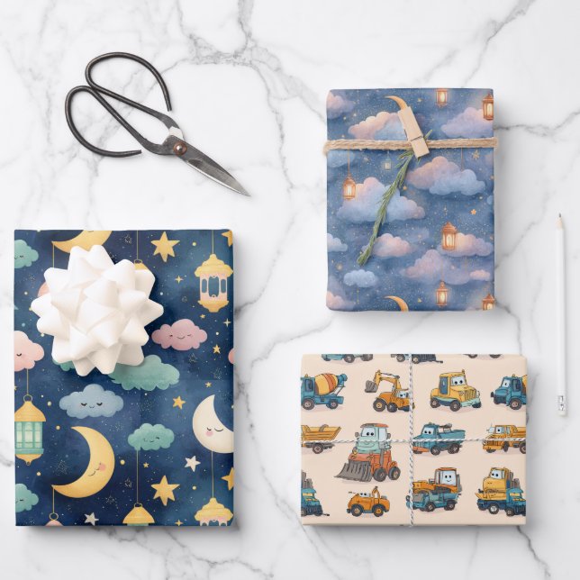 Islamic Baby Gift Wrap Set 3 Cute Designs Geschenkpapier Set (Vorderseite)