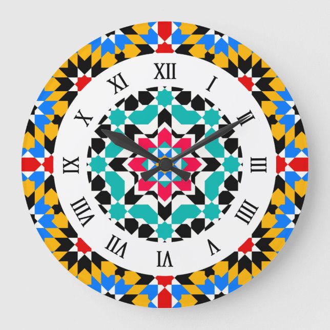 Islamic geometric pattern Wall Clock Große Wanduhr (Vorderseite)