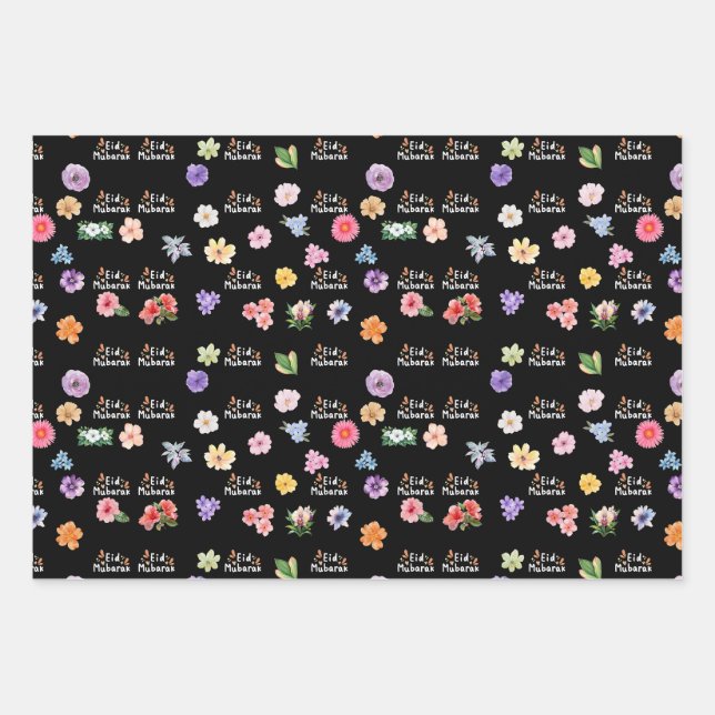 Islamic Gift Wrap Set 🎁🌙 – 3 Elegant Eid Florals Geschenkpapier Set (Vorderseite)