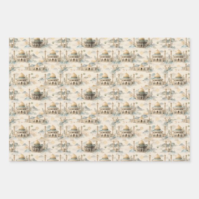 Islamic Gift Wrap Set 3 Elegant Eid Ramadan Hajj Geschenkpapier Set (Vorderseite)