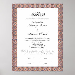 islamic muslim nikkah certificate poster