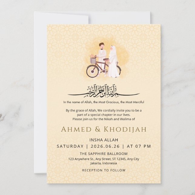Islamic Pattern Wedding Nikah Invitation Couple Einladung (Vorderseite)