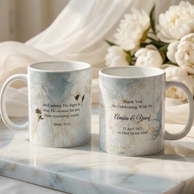 Islamic Wedding Favor Quran Verse Nikah Light Blue Kaffeetasse (A Beautiful Du‘a Mug Wedding Favour to Thank Loved Ones—Thoughtful and Used Daily.)