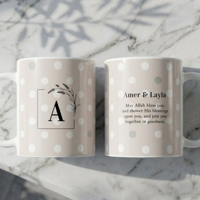 Islamic Wedding Initial Beige Polka Dot Nikah Kaffeetasse (Von Creator hochgeladen)