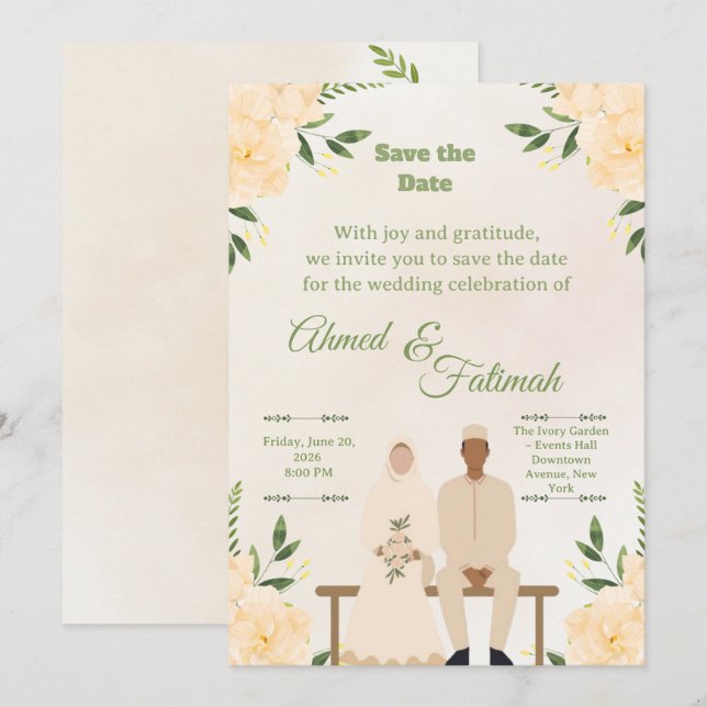 Islamic Wedding Save the Date | Modern Desing (Vorne/Hinten)