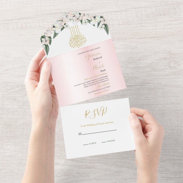 Islamische Bismillah Magnolia Alles in einer Hochz All In One Einladung (Abreißen)