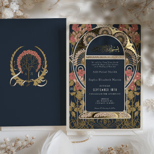 Islamische Burgunder Hochzeit Art Nouveau Folieneinladung